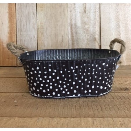 Baignoire en zinc ovale noir à pois 30x18x11cm