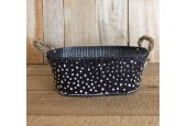 Baignoire en zinc ovale noir à pois 30x18x11cm