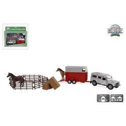 Kids Globe Land Rover avec remorque à chevaux et accessoires qui font reculer 26 cm