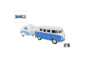 Welly VW bus T1 1963 met caravan free wheel 21cm blauw