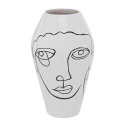 Boltze Home Vaas Tipton Dolomite H16cm zwart wit met print gezicht
