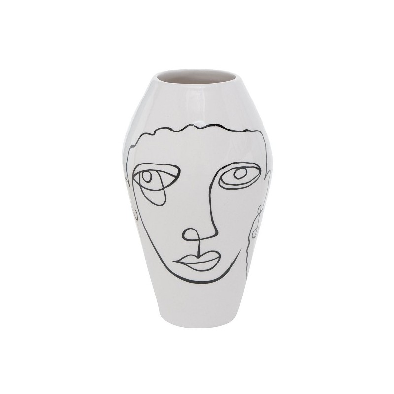 Boltze Home Vaas Tipton Dolomite H16cm zwart wit met print gezicht