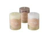 Boltze Home Bougie pilier Mariza Ø7xH9cm , Blanc crème, Taupe, Blanc, Or