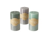 Boltze Home Bougie pilier Mariza Ø7xH13cm , Gris, Vert sauge, Mélange de couleurs argent
