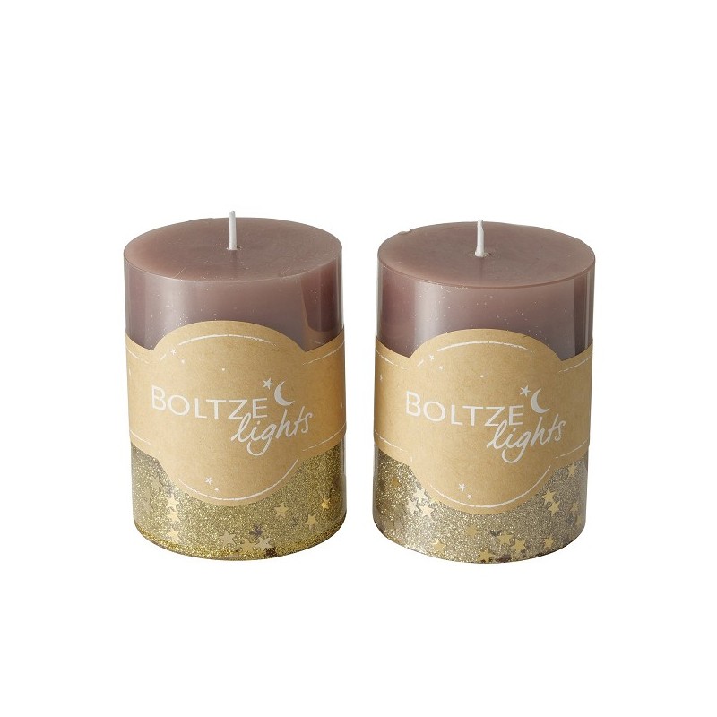 Boltze Home Bougie pilier Praga Ø7xH9cm , Or, Mélange de couleurs Marsala