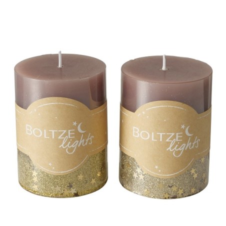 Boltze Home Bougie pilier Praga Ø7xH9cm , Or, Mélange de couleurs Marsala