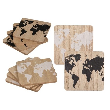 Sous-verres carte du monde en bois lot de 4 pièces 9,5x9,5cm