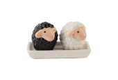 Set sel et poivre mouton avec soucoupe 10x5,5x6cm