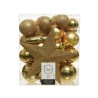 Jeu de boules de Noël en plastique doré clair, boîte de 33 pièces