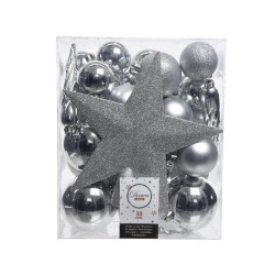 Set de boules de Noël en plastique argenté boîte de 33 pièces