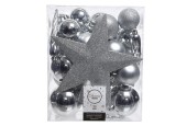Set de boules de Noël en plastique argenté boîte de 33 pièces