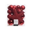 Jeu de boules de Noël en plastique avec pic étoile Noël rouge boîte de 33 pièces
