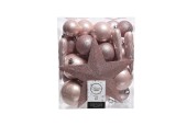 Kerstballenset van kunststof roze box a 33 stuks