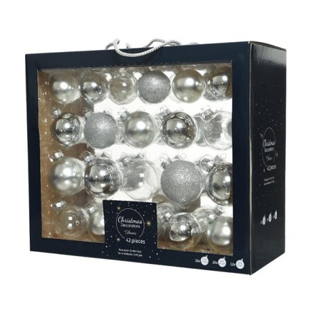 Kerstballenset van glas zilver box a 42 stuks