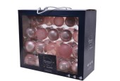 Set de boules de Noël en verre rose poudré boîte de 42 pièces