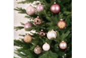 Set de boules de Noël en verre tailles assorties et boîte de décoration de 12 pièces rose