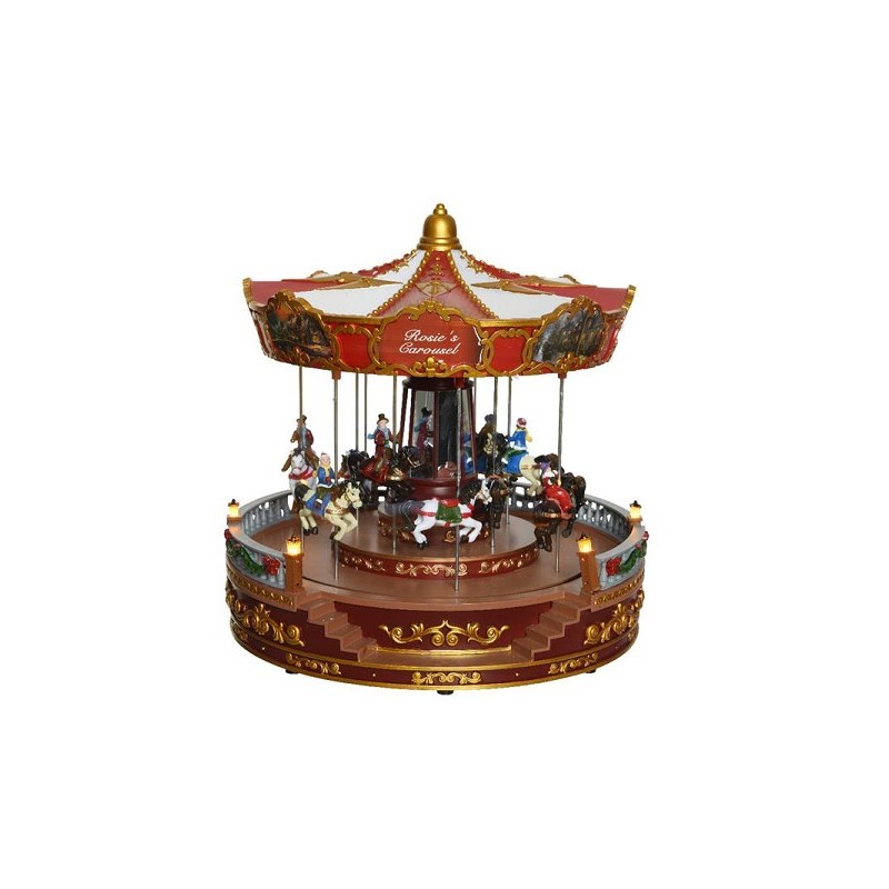 Lumineo LED Kerstdorp carrousel Ø31xH31cm met beweging,musiek en verlichting