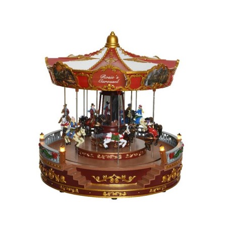 Lumineo LED Kerstdorp carrousel Ø31xH31cm met beweging,musiek en verlichting