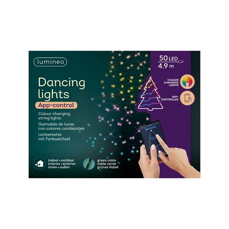 Lumineo verlichting met 50 LEDs  bedienbaar via Bluetooth App dancing lights 490cm multikleur alle kleuren van de regenboog incu