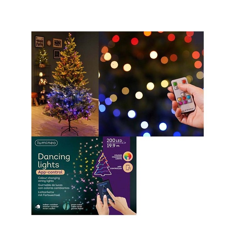 Lumineo verlichting met 200 LEDs bedienbaar via Bluetooth App-dancing lights 1990cm multikleur alle kleuren van de regenboog inc