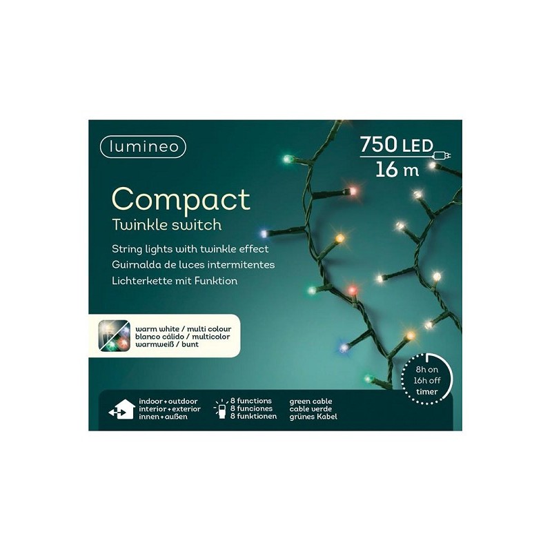Les lampes compactes Lumineo LED scintillent 750L 1600cm à changement de couleur. Effet scintillant à 8 fonctions et minuterie d