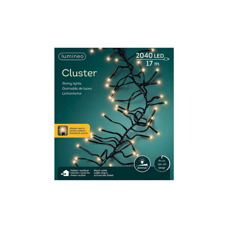 Éclairage cluster LED Lumineo 2040L 17m avec variateur et timer, Classique chaud