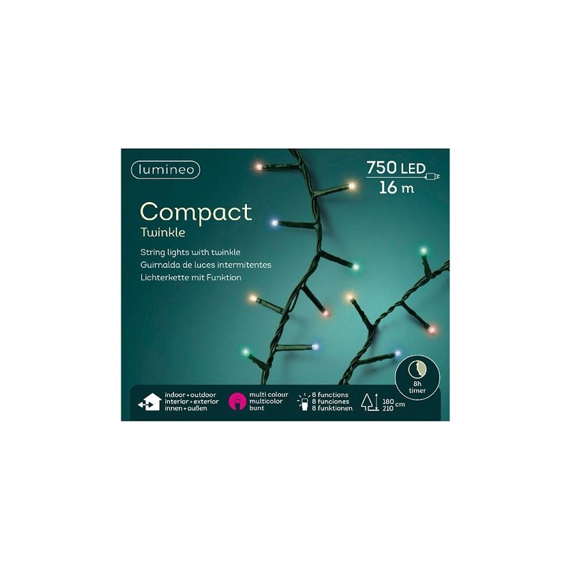 Lampes compactes Lumineo LED scintillantes 750L 1600cm multicolore fonction 8 heures effet scintillant et minuterie 8 heures