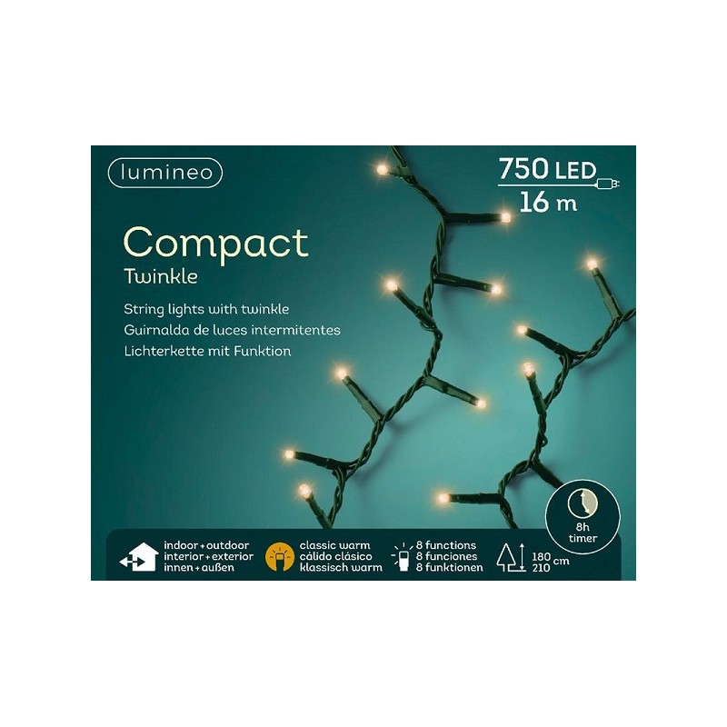 Luminaires compacts Lumineo LED effet scintillant 750L 16m, effet scintillant 8 fonctions, minuterie 8 heures - Pour l'intérieur