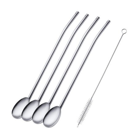 Westmark Cuillères à paille en acier inoxydable 4 pièces avec brosse