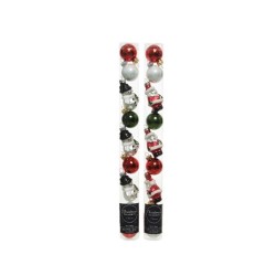 Decoris Koker kerstfiguren van glas, koker a 9 stuks  wit/rood/groen