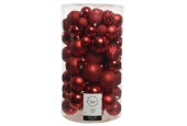 Decoris Onbreekbare Kerstballenmix van kunststof,  koker van 100 stuks, Kerstrood