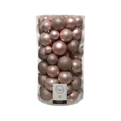 Decoris Onbreekbare Kerstballenmix van kunststof,  koker van 100 stuks, Poederroze