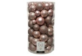 Decoris Onbreekbare Kerstballenmix van kunststof,  koker van 100 stuks, Poederroze