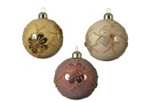 Decoris Gedecoreerde Kerstballenset van glas set a 3 ballen dia 8cm in assorti kleuren licht goud, pearl en velvet pink