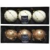 Decoris Boule de Noël décorée lot de 3 boules en verre dia 8 cm en couleurs blanc laine OU marron camel