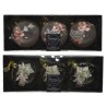 Decoris Boule de Noël décorée lot de 3 boules en verre dia 8 cm en couleurs fleur rose OU fleur blanche
