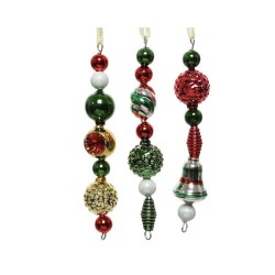 Decoris Kerstornament van glas slingervorm van assorti figuren in traditioneel kerst kleuren lengte 15cm doos a 3 stuks  retro