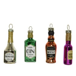 Decoris Glazen kerstornamenten in vorm van drankflessen, set a 4 stuks