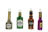 Decoris Glazen kerstornamenten in vorm van drankflessen, set a 4 stuks