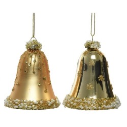 Decoris Boules de Noël en verre sous forme de cloches en verre décorées dia 6,5 cm x 8 cm or clair