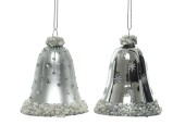 Decoris Boules de Noël en verre en forme de cloches décorées dia 6,5 cm x 8 cm argent