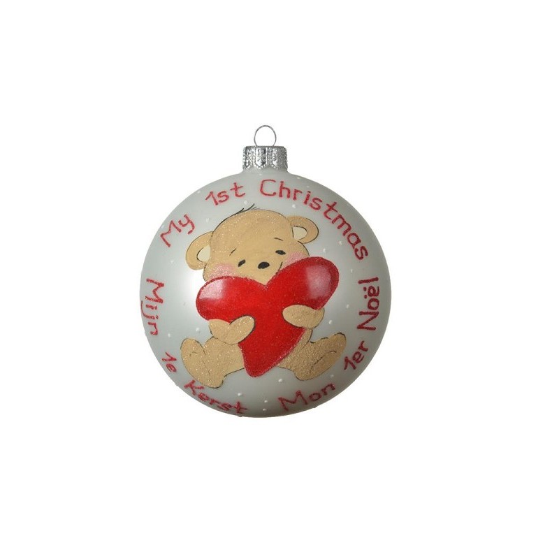 Decoris Baby Boule de Noël en verre mon 1er Noël en 3 langues 10cm