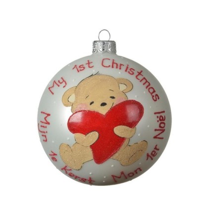 Decoris Baby Boule de Noël en verre mon 1er Noël en 3 langues 10cm