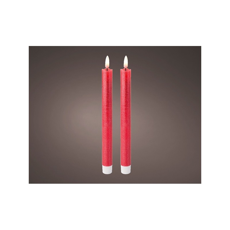 Lumineo LED dîner avec une flamme vacillante bougie ensemble rouge lot de 2 dia2 x 24 cm cire blanc chaud avec minuterie 6 heure