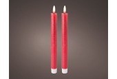 Lumineo LED dinner met een flikkerende vlam kaarsenset rood  set van 2  dia2 x 24cm wax Warm wit met 6 uur timer