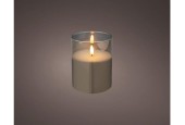 Bougie LED Lumineo en verre dia10cm x 12,5cm blanc chaud avec minuterie