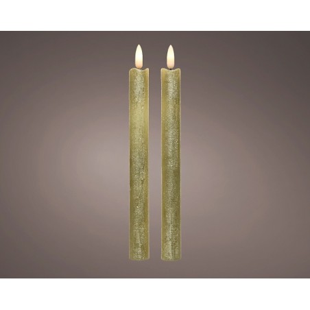 Lumineo LED vlam effect- met flikkerende vlam-  dinerkaarset goud set van 2 dia2cm x 24cm warm wit met 6 uur timer
