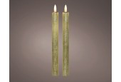 Lumineo LED vlam effect- met flikkerende vlam-  dinerkaarset goud set van 2 dia2cm x 24cm warm wit met 6 uur timer