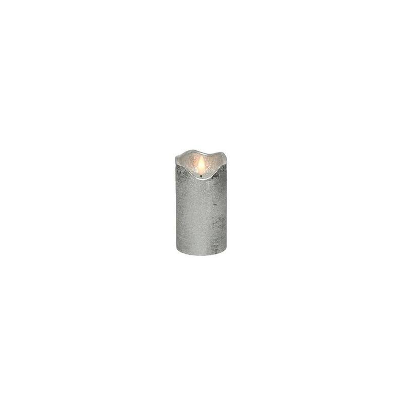 Lumineo LED vlam effect kaars-  met flikkerende vlam-  zilver dia7cm x 13cm warm wit met timer