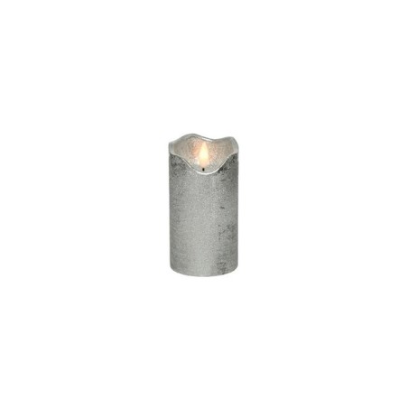 Lumineo LED vlam effect kaars-  met flikkerende vlam-  zilver dia7cm x 13cm warm wit met timer